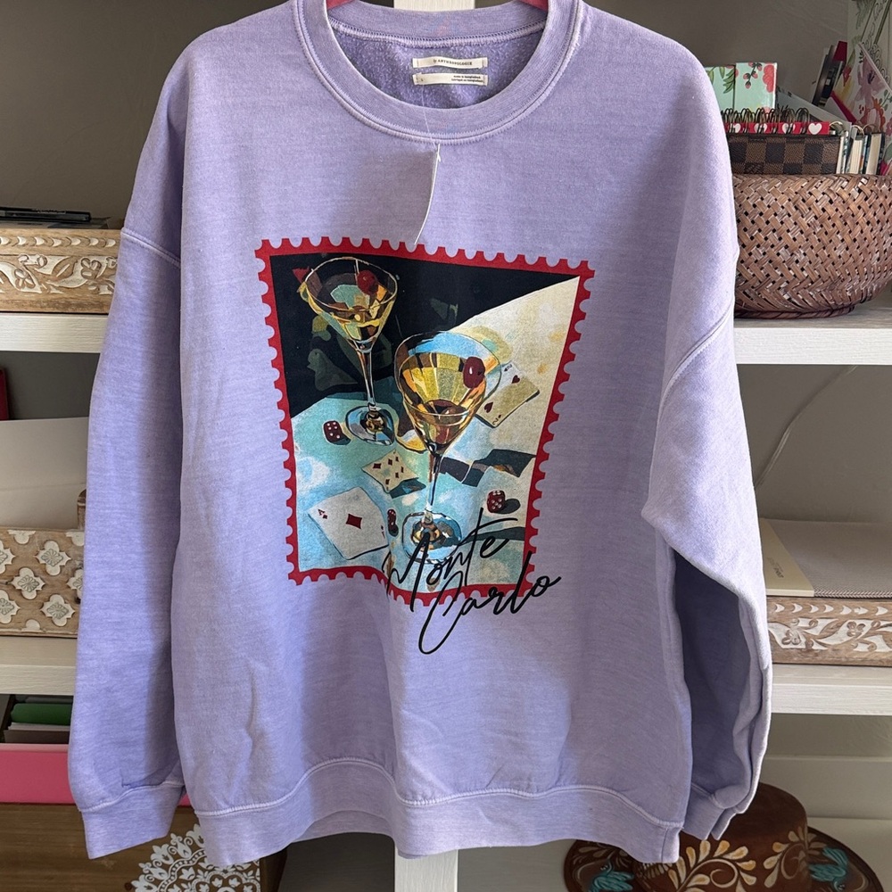 NWT Anthropologie Lavender Monte Carlo Graphic Crewneck Sweater. Size Large.